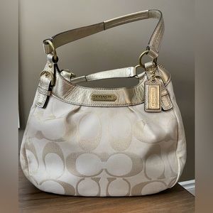 Coach Hobo White & Gold Signature Handbag H123-F20582